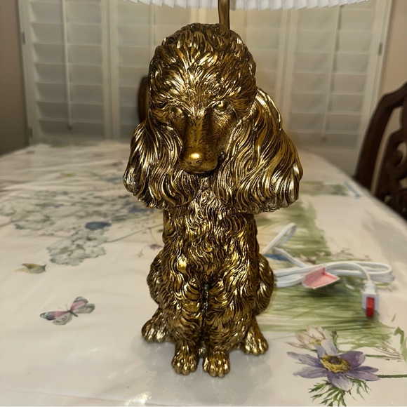 New Anthropologie The Icon Poodle Dog Table Lamp Brass Bronze Light - Picture 3 of 8